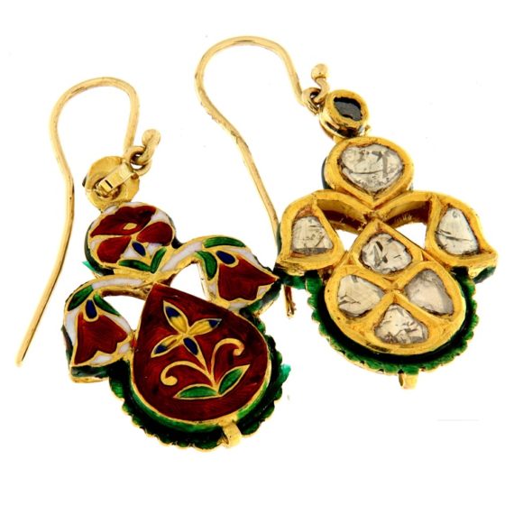 G2986-yellow-gold-earrings-with-enamel-and-rose-cut-diamonds-ct-2-20