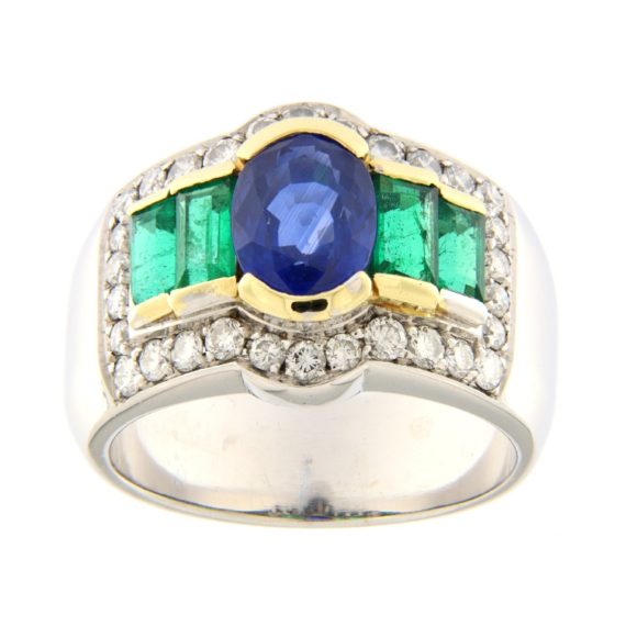G2944-anello-occasione-oro-zaffiro-smeraldi-diamanti-brillanti
